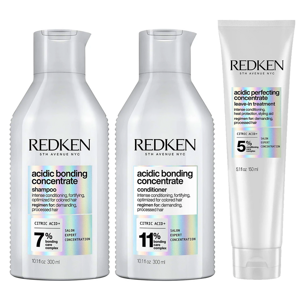 Redken Acidic Bonding Concentrate Shampoo, Conditioner and Leave-In Treatment Trio